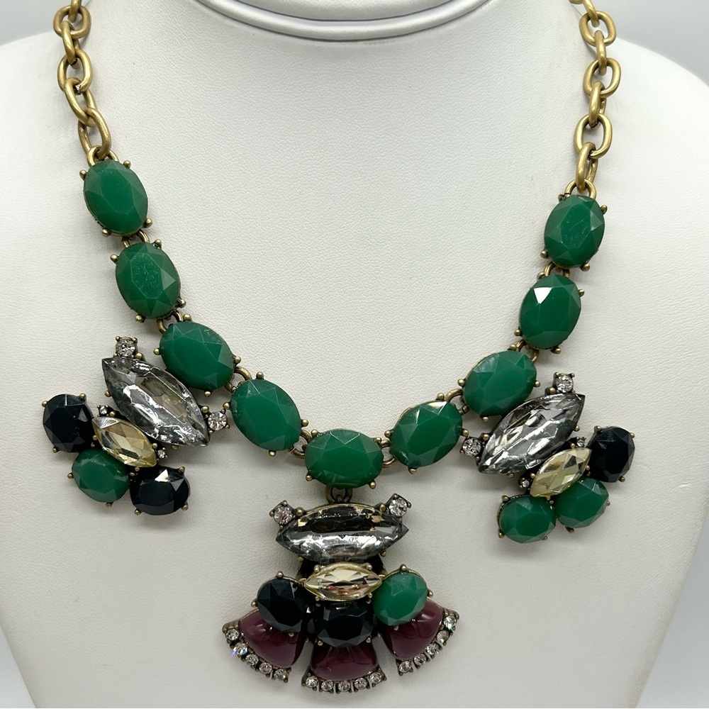J. Crew Green and Burgundy Jeweled Necklace